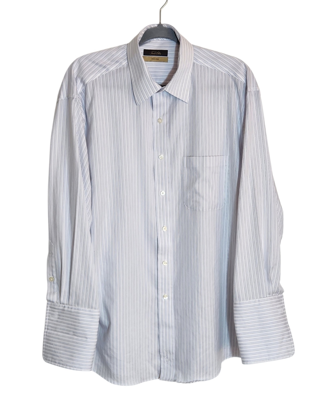Tasso Elba Blue and White Stripe French Cuff Dress Shirt Size 16.5 32/33 Flaw